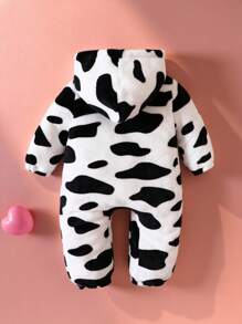 SHEIN Đứa bé gái Hình con bò Dây kéo áo có mũ Áo liền quần - Nhiều màu - Xem 2