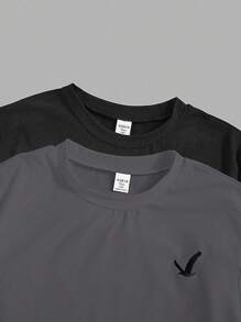SHEIN Vacaura 2pcs Set Teen Boy Eagle Print Round Neck Casual T-Shirtholiday,Summer,Travel,Getaway - Multicolor - View 3