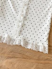 2pcs/Set Girls' Lace Trim Comfortable Soft Undershirts Young Girl Tank Tops Girls White Tank Top Lace Trim Tank Top Polka Dot Tank Top Girls Summer Tops - White - View 5