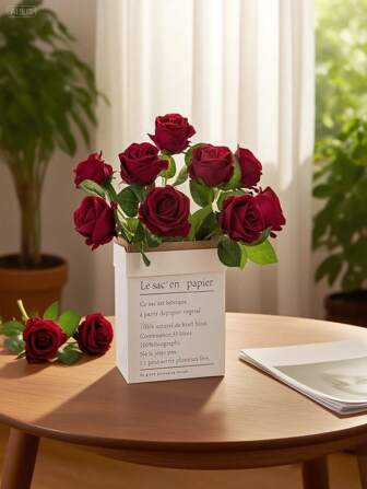 SHEIN 1 件/5 件人造玫瑰，逼真玫瑰人造花，假玫瑰家居装饰，婚礼派对餐桌中心装饰，DIY 花束，DIY 生日派对蛋糕材料，情人节和新年礼物材料，拍摄道具