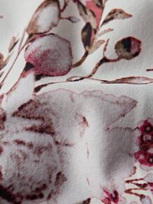 Franclia Women's Floral Print Twist Waist Elegant A-Line Skirt - White - View 3