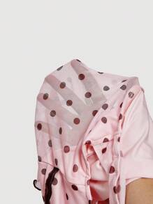 SHEIN MOD Bộ 2 món chấm bi thắt nơ: Áo vạt lệch và chân váy đuôi cá cạp thấp. - Hồng - Xem 9