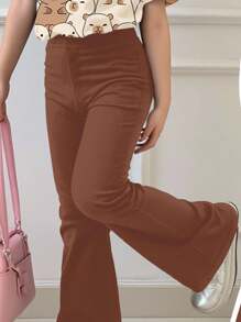 SHEIN Leap Crew Set de 2 piezas de camiseta de manga corta holgada y pantalones acampanados con estampado de animal de dibujos animados de capibara lindo para niñas preadolescentes, para verano - Multicolor - Ver 4