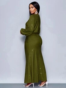 SOLERSUN 适合圣诞派对度假和约会和情人节约会粉色优雅美人鱼下摆紧身性感连衣裙长款女装 - 橄欖綠 - 查看 2