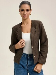 Revavyn 女士人字纹圆领金属纽扣装饰通勤夹克 - 彩色 - 查看 3