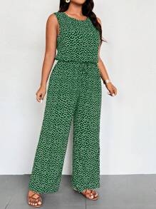 EMERY ROSE Spring Summer Holiday Round Neck Sleeveless Elasticated Waist Ditsy Floral Jumpsuit