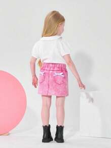 SHEIN 2025 Mädchen 4-7J Cartoon Regenbogen Wolke Einhorn Bunt Digital Muster Jeans Optik Mini Rock