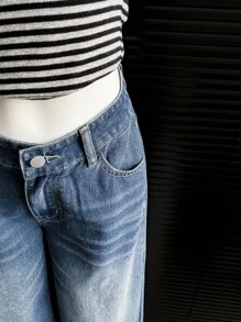 Attitoon 女式简约休闲蓝色牛仔裤