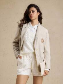 Briarwyn 女士秋冬装 Old Money Style 2 件女式字母皇冠刺绣麻花针织背心和针织短裤套装，返校季，保暖毛衣两件套 - 白色 - 查看 7