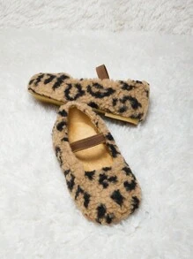 Autumn/Winter Fashionable Versatile Casual Cute Fun Leopard Plush Liner Warm Baby Kids Flat Sandals - Camel - View 10