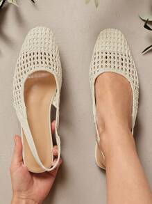 SHUZIA Ladies Crochet Raffia Slingback Mules For Christmas - Beige - View 3