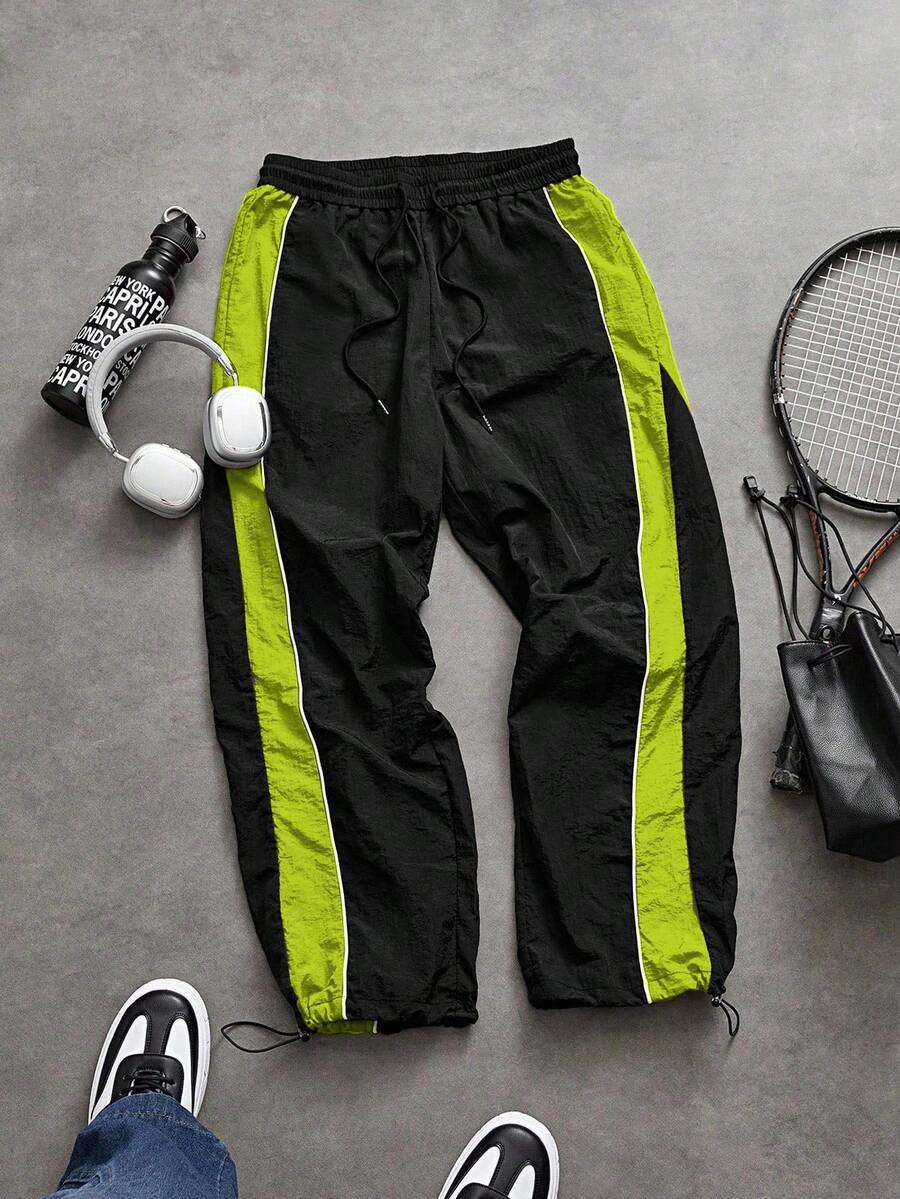 Sport MetroGents 男士撞色抽绳腰宽松休闲运动裤男健身裤男士运动裤健身裤跑步裤 - 彩色 - 查看 1