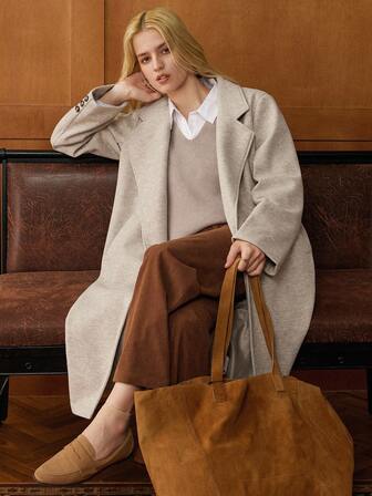 Écloséra Retro Casual Urban Commute Ullblandad Skårad Krage Långärmad Damjacka, Mellanlång, Vår/Sommar