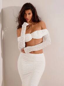 Opulessa Textured Sequin Fabric Off Shoulder Long Sleeve Top And Fish Tail Skirt Sexy Party 2 Pieces Set For Women White Two Piece Set Lace Two Piece Set White Lace Two Piece Set Cream Two Piece Set Off The Shoulder Two Piece Set White Lace Two Piece Outfit Off Shoulder Two Piece Set Autumn Beautiful Dress,Off The Shoulder - Black - View 7