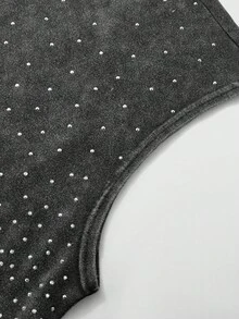 ROMWE MEN Street Life Men's Sleeveless Top, Street American Style Daily Rhinestone Effect Short Washed Snow Flake Top, 2000s Style - Black - View 5