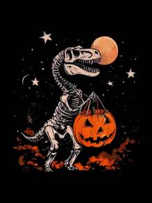 EMERY ROSE 大码万圣节主题印花黑色圆领短袖T恤 - 黑色 - 查看 3