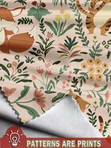 SHEIN Happikins Cute Cartoon Animal, Plant, Floral Print Beige Baby Girl Casual Minimalist Snug Fit Round Neck Short Sleeve Pants Pajamas, Suitable For Summer - Multicolor - View 8