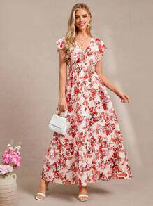 Amorya Robe à imprimé floral orange inspirée de la dopamine, style vacances pour l'été - Multicolore - Voir 8