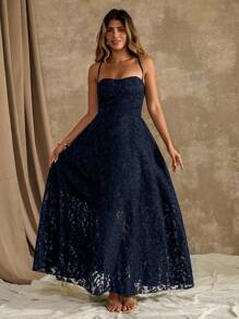 Roveilla Off The Shoulder, Wedding Guest, Graduation, Romantic, Evening, Formal Women Dresses, Birthday Party, Elegant, Summer Women Outfit, Cocktail Party Mini Dress, Fashion Graceful Minimalist Perforated Texture Spaghetti Strap Sleeveless Maxi Dress, Sexy Bodycon Waist Slimming Graceful Dress