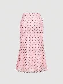 SHEIN MOD Bộ 2 món chấm bi thắt nơ: Áo vạt lệch và chân váy đuôi cá cạp thấp. - Hồng - Xem 8