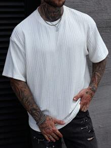 Manfinity Homme Men's Minimalist Jacquard Knit Crew Neck Short Sleeve Casual T-Shirt - Apricot - View 6