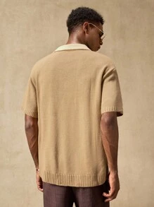 AKNOTIC 男士卡其色针织钩编休闲修身短袖上衣，适合夏季、秋季、度假、日常穿着、派对、情侣装、男士礼物、毕业礼物。 - 杏色 - 查看 7