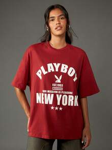 Missguided x Playboy Oversized Vintage Style Cotton Graphic Tee With Aesthetic Print Design Statement T Shirt Streetwear Urban Fashion Retro Aesthetic Club Party Festival Essential