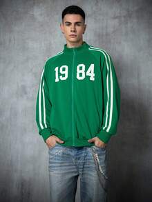 TEENAGE MUTANT NINJA TURTLES | SHEIN Men's Casual Cartoon Graphic Zip-Up Stand Collar Jacket - Green - View 2