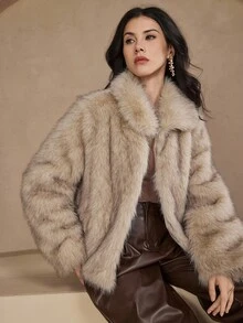 DAZY 女士宽松休闲长袖仿皮草时尚外套秋冬女式大衣