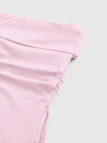 ROMWE Grunge Punk Atasan Wanita Kasual Musim Semi/Panas, Putih Pink Seksi, Multi-Potongan, Hitam & Putih, Warna Solid, Belahan Bawah - MultiWarna - View 13