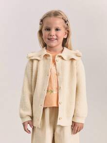 Maija Kids Maija Kids Jeune fille Cardigan côtelé de couleur unie avec col à revers - Kaki - Voir 7