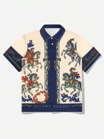 Street Life Chemise polo à manches courtes vintage décontractée à imprimé intégral pour hommes