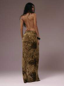 MUSERA Vestido largo de terciopelo animal print con escote pronunciado en halter, para vacaciones, salidas nocturnas, bodas, fiestas, ocasiones elegantes, etc. - Multicolor - Ver 4