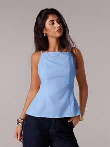 SHEIN Forever 21 春夏季女款浪漫/舞會/正式/生日/90年代/商務休閒/優雅/西式穿搭/外出/時尚/休閒/Y2K/夜店/辦公室/雞尾酒會/復古/電音節/幽默/高雅/老錢風/街頭風/度假/鄉村音樂會/工作/端莊/春假/單身派對/音樂會/辣妹/基礎款/畢業 A 字無袖上衣 - 淺藍色 - 查看 3