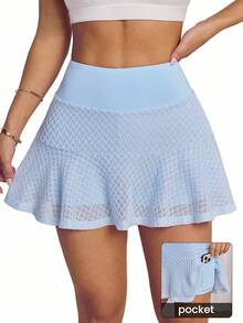 Sovereign Charm 夏季休闲纹理拼布运动裙短裤 - 淺藍色 - 查看 1