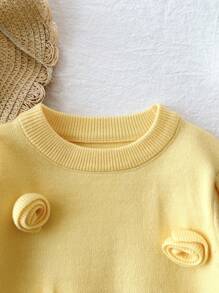 SHEIN Playful Pals 女婴秋冬可爱 3D 手工花卉毛衣，柔软舒适温暖的纱线，适合派对、万圣节装扮