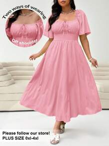 Solflare Váy dài tay ngắn màu hồng cỡ lớn, mùa xuân/hè - Hồng - Xem 1