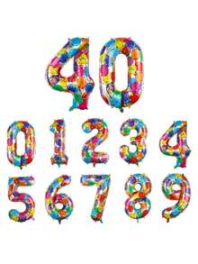 1pc Number Shape Aluminum Decorative Balloon, Creative For Party Decoration - Multicolor - View 2