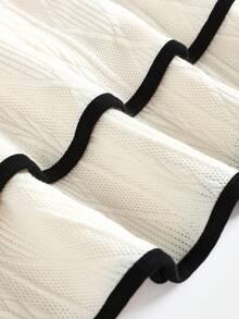 SHEIN 青少年女孩休闲学院风纹理拼色喇叭袖层叠 A 字形连衣裙，开学季 - 白色 - 查看 4