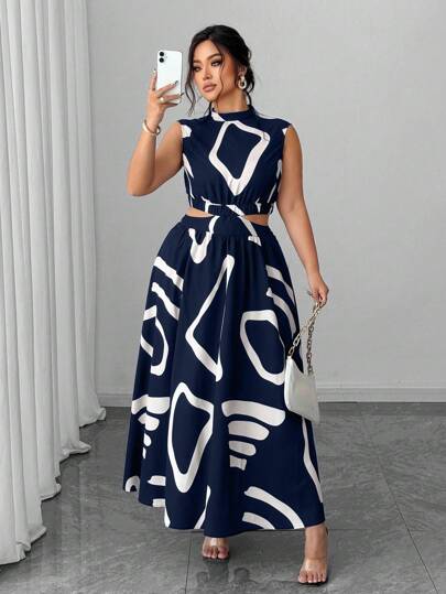 Elenzga 大码无袖短款上衣性感优雅休闲/度假连衣裙