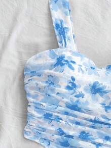 SHEIN Tween Girl Casual Floral Print Asymmetrical Hem Tank Top And Skirt Set, Comfortable & Minimalist