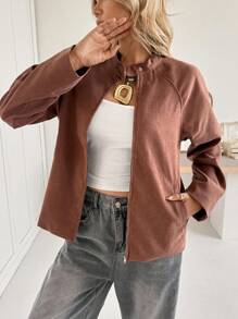 Siren Gaze 秋冬新款女士乡村田园风格夹克，宽松外套 - 卡其色 - 查看 3