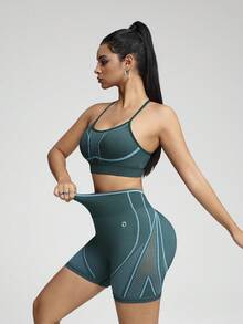 Innovista Seamless Workout Sets Sports High Support Quick Dry Daily Athleisure Yoga Pilates HIIT Training Office To Gym Tights Activewear Fall Structured Clothes Bra Legging Shorts Comfort Movement Functional Mesh Breathable Tummy Control Compression Figure-Flattering Cardio Running Outdoor Exercise Healthy TT Viral IG Reel Ready FYP INSTA OOTD Green Working, Women Athletic Set Utilitarian Chic, Sporty Green - Dark Green - View 7