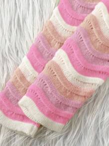 SHEIN Vintaside Kids 女童渐变色彩虹波浪图案可爱轻便毛衣 - 粉色 - 查看 6