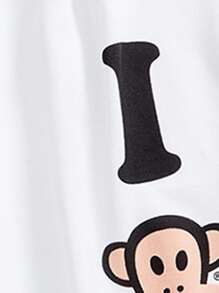 Paul Frank X ROMWE 女士休闲字母和猴子印花松紧腰短裤，夏季 - 白色 - 查看 12