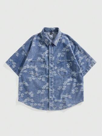 Street Life Camisa vaquera de manga corta, suelta y casual para hombres
