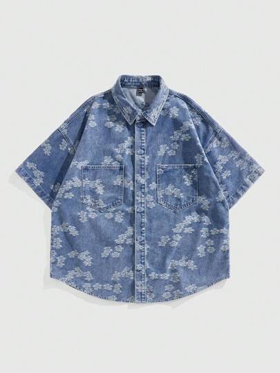 Street Life Camicia di jeans casual e comoda a maniche corte per uomo