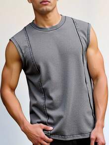 SHEIN Teens/Youth Casual Street Style Solid Color Comfortable Round Neck Patchwork Tank Top, Suitable For Commuting, School, Daily Casual, Travel, Sports, Spring/Summer