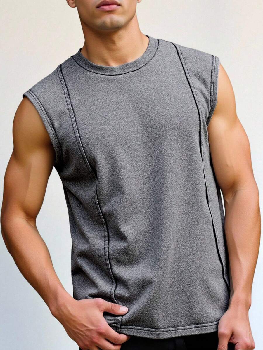 SHEIN Teens/Youth Casual Street Style Solid Color Comfortable Round Neck Patchwork Tank Top, Suitable For Commuting, School, Daily Casual, Travel, Sports, Spring/Summer