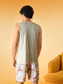 Notgurli Męski komplet piżamowy z nadrukiem kreskówkowym: top i szorty - Wielbłąd - Zobacz 2